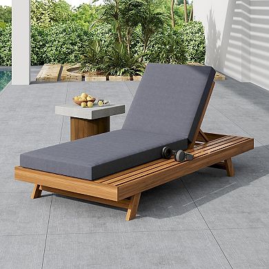 Patio Chaise Lounge Acacia Wood With Water-Resistant Cushions For Backyard Set