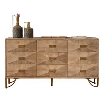 Geometric Relief Sideboard Buffet with Drawers and Doors for Dining Room