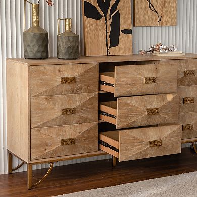 Geometric Relief Sideboard Buffet with Drawers and Doors for Dining Room