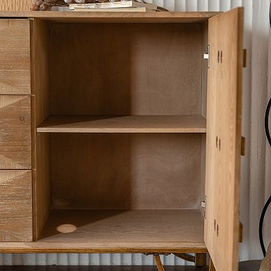 Geometric Relief Sideboard Buffet with Drawers and Doors for Dining Room