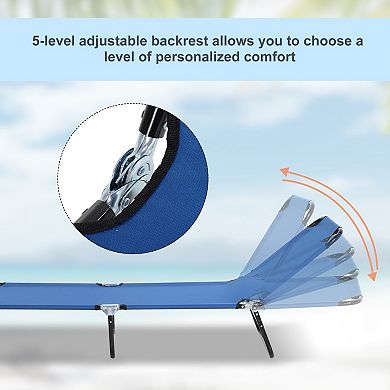 Folding Chaise Lounge Reclining 5-Position Oxford Fabric For Beach Yard