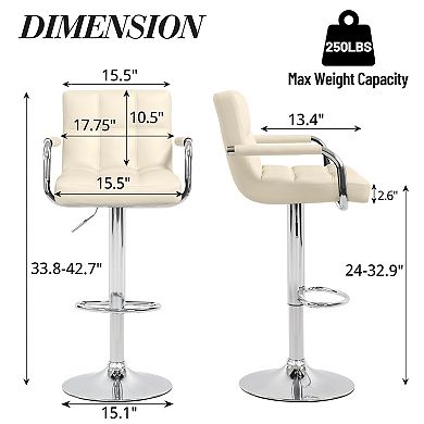 Adjustable Bar Stools with Armrests and Swivel Base for Kitchen and Cafe Use
