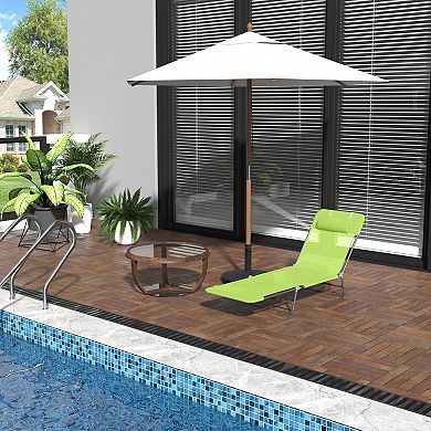 Folding Chaise Lounge Reclining With Headrest Steel Frame For Beach Yard Set