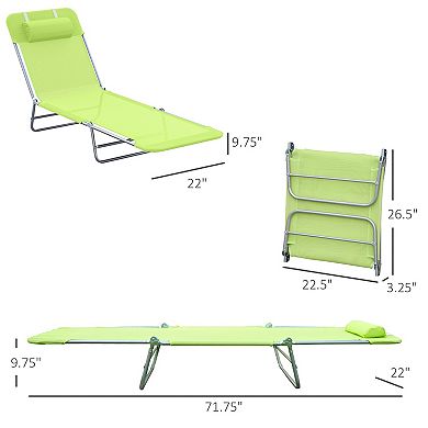 Folding Chaise Lounge Reclining With Headrest Steel Frame For Beach Yard Set
