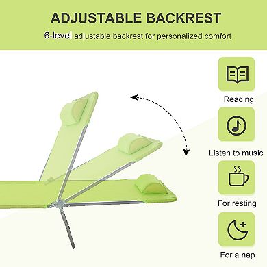 Folding Chaise Lounge Reclining With Headrest Steel Frame For Beach Yard Set