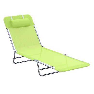 Folding Chaise Lounge Reclining With Headrest Steel Frame For Beach Yard Set