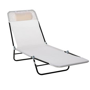 Folding Chaise Lounge Reclining Back With Headrest Mesh For Beach Yard
