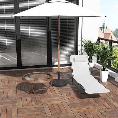 Folding Chaise Lounge Reclining Back With Headrest Mesh For Beach Yard