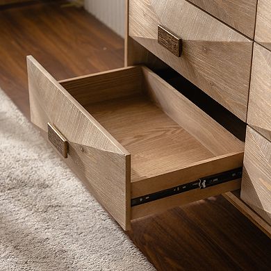 Geometric Relief Six Drawer Dresser with Metal Legs for Bedroom Storage
