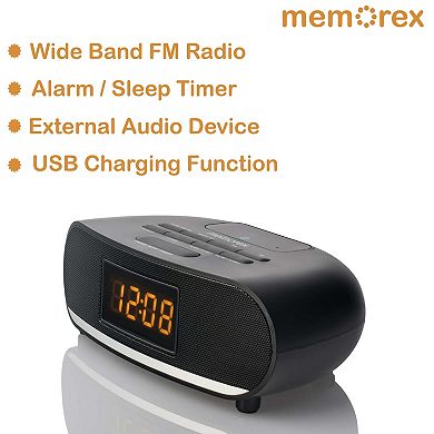 Memorex MX-CR160 Bluetooth FM Clock Radio with USB Charging