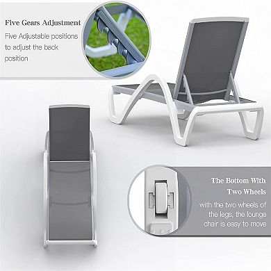 Outdoor Lounge Chair Aluminum Adjustable Recliner With Arms For Poolside Lawn