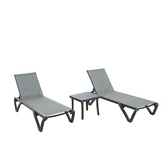 Patio Chaise Lounge Aluminum Adjustable Recliners With Side Table For Poolside Set