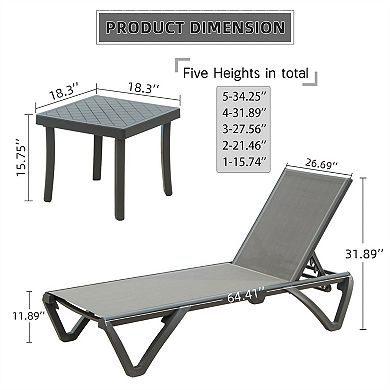 Patio Chaise Lounge Aluminum Adjustable Recliners With Side Table For Poolside Set