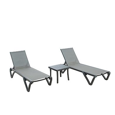 Patio Chaise Lounge Aluminum Adjustable Recliners With Side Table For Poolside Set