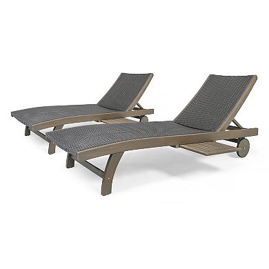 Outdoor Chaise Lounge With Pull-Out Tray Reclining For Patio Garden