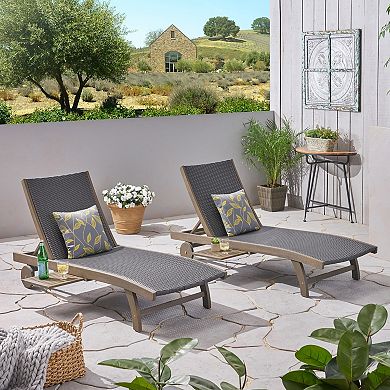 Outdoor Chaise Lounge With Pull-Out Tray Reclining For Patio Garden