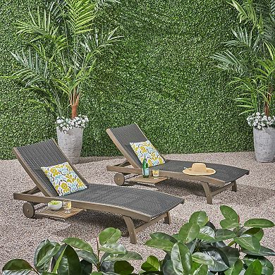 Outdoor Chaise Lounge With Pull-Out Tray Reclining For Patio Garden