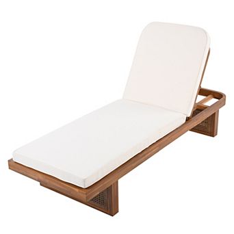 Outdoor Lounge Set Acacia Wood And Rattan Recliner With Side Table For Garden