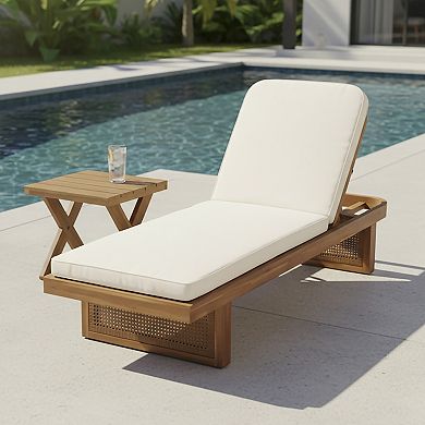 Outdoor Lounge Set Acacia Wood And Rattan Recliner With Side Table For Garden