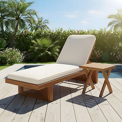 Outdoor Lounge Set Acacia Wood And Rattan Recliner With Side Table For Garden