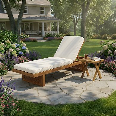 Outdoor Lounge Set Acacia Wood And Rattan Recliner With Side Table For Garden