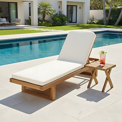 Outdoor Lounge Set Acacia Wood And Rattan Recliner With Side Table For Garden