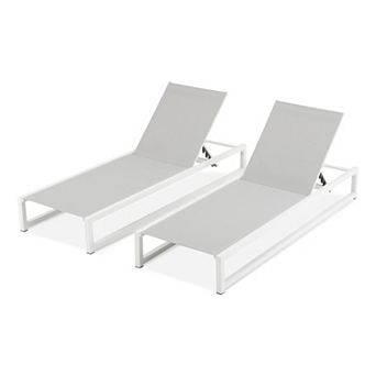 Outdoor Chaise Lounge Aluminum Adjustable 5-Level Recliner For Patio Set Of 2