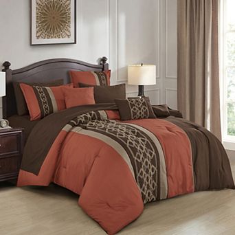 Brown and Orange Comforter Set with Sheets