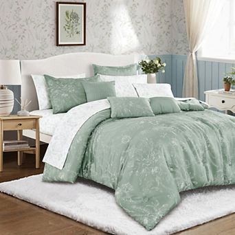 Sage Green Floral Comforter Set with Sheets