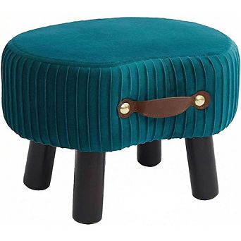 Velvet Small Footstool Ottoman, Padded Seat, Wood Legs, Portable