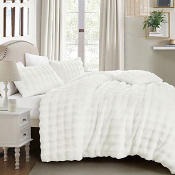 White Faux Fur Comforter Set