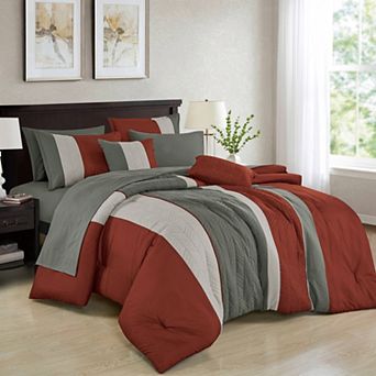 Grey and Rust Comforter Set with Sheets