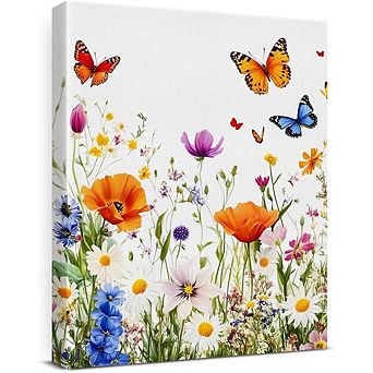 Wildflower Floral Wall Art Butterfly Canvas Framed Print Home Decor