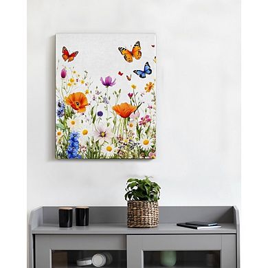 Wildflower Floral Wall Art Butterfly Canvas Framed Print Home Decor
