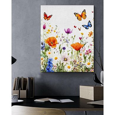 Wildflower Floral Wall Art Butterfly Canvas Framed Print Home Decor