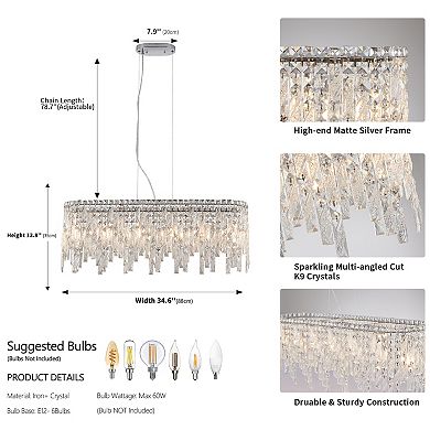 Reflective Crystal Chandelier with Polished Finish for Dining Room and Foyer