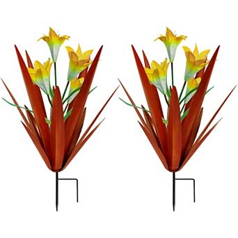 2 pc Hand-Painted Metal Agave Garden Ornament