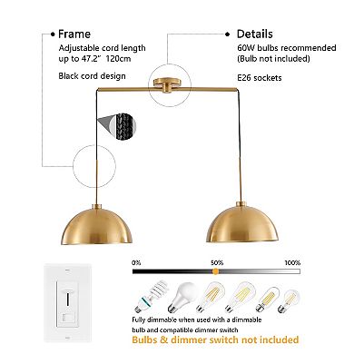 Double Pendant Ceiling Light with Industrial Metal Frame for Kitchen and Dining