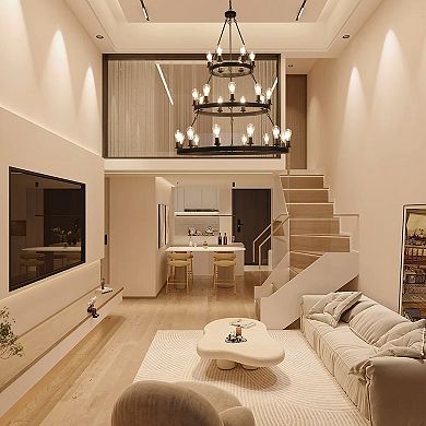 Multi Layer Pendant Light with Industrial Metal Frame for Living and Dining Room