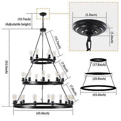 Multi Layer Pendant Light with Industrial Metal Frame for Living and Dining Room