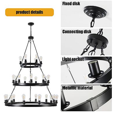 Multi Layer Pendant Light with Industrial Metal Frame for Living and Dining Room