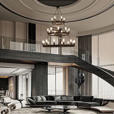 Multi Layer Pendant Light with Industrial Metal Frame for Living and Dining Room
