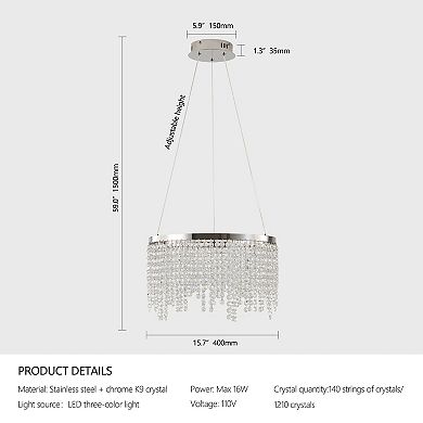 LED Crystal Chandelier with Adjustable Length for Bedroom and Dining Area