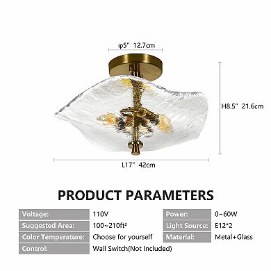 Glass Semi Flush Mount Ceiling Light for Hallway Bathroom and Kitchen