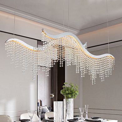 Dimmable LED Crystal Chandelier with Wave Design for Interior Living Space