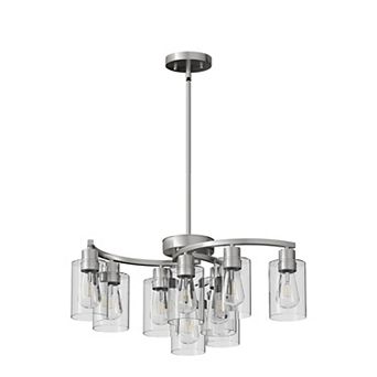 Brushed Nickel Glass Chandelier with Metal Downrod for Kitchen and Foyer