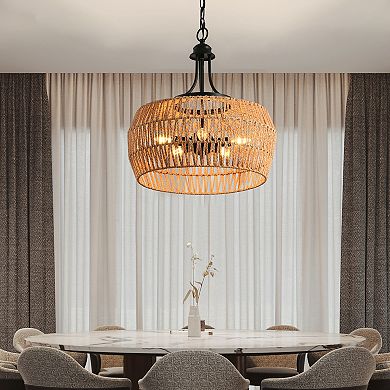 Hand Woven Rope Pendant Light with Natural Fiber for Kitchen and Entryway