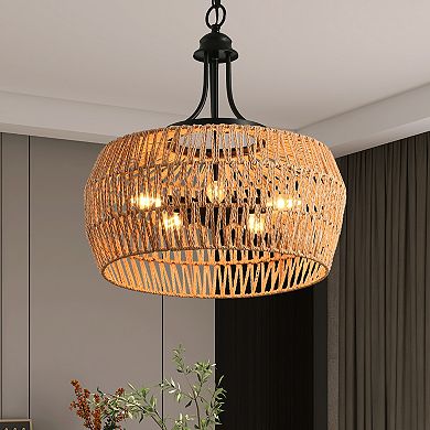 Hand Woven Rope Pendant Light with Natural Fiber for Kitchen and Entryway
