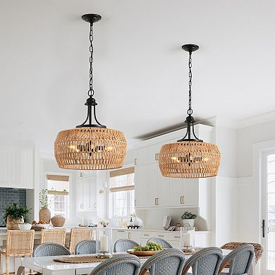 Hand Woven Rope Pendant Light with Natural Fiber for Kitchen and Entryway