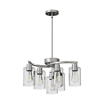 Clear Glass Chandelier with Industrial Metal Hardware for Kitchen and Bedroom